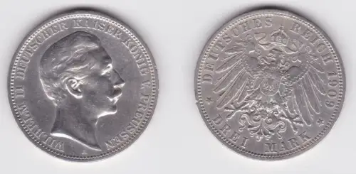 3 Mark Silbermünze Preussen Kaiser Wilhelm II 1909 A Jäger 103 ss (161959)