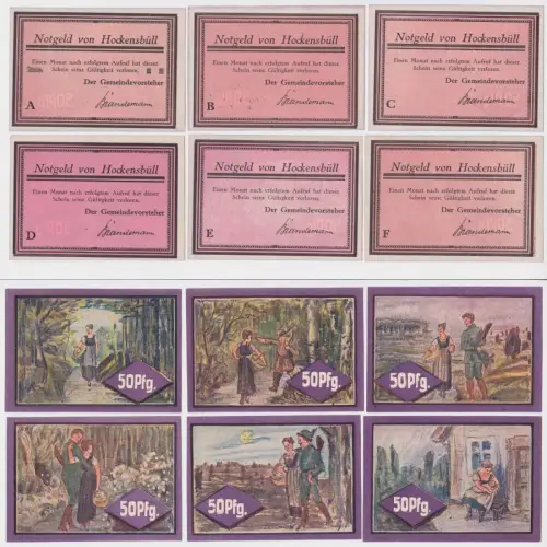 6 Banknoten Notgeld Gemeinde Hockensbüll o.D. (1921) (162054)