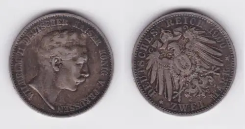 2 Mark Silbermünze Preussen Kaiser Wilhelm II 1900 Jäger 102  (116232)