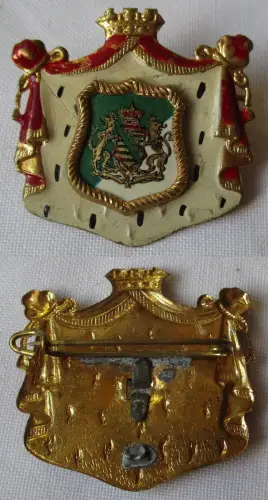 lackiertes Blech Abzeichen mit königlich sächsischem Wappen um 1910  (161737)