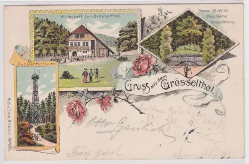 37343 Ak Lithographie Gruß aus dem Grösselthal Gastwirtschaft usw. 1904