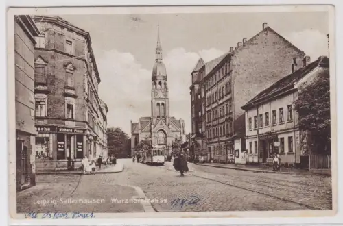 93072 Ak Leipzig Sellerhausen Wurznerstrasse mit Geschäften 1932