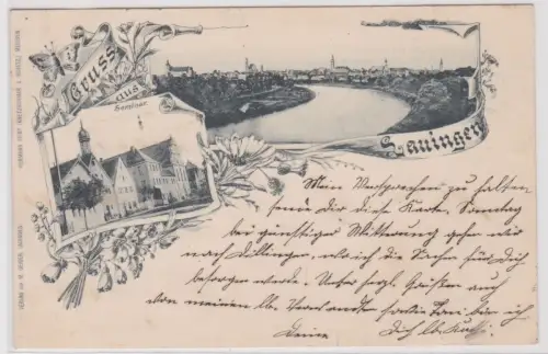 74144 Ak Gruß aus Lauingen Totalansicht und Seminar 1899