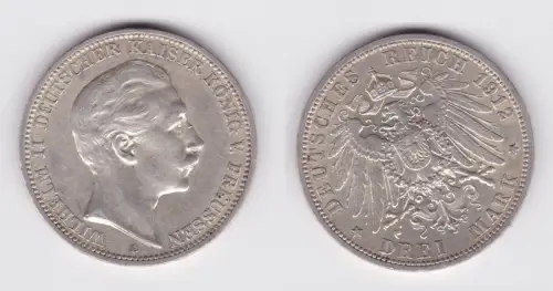 3 Mark Silbermünze Preussen Kaiser Wilhelm II 1910 A Jäger 103 f.vz (104870)