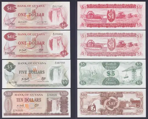 2 x 1, 5 & 10 Dollar Banknoten Bank of Guyana kassenfrisch UNC (126115)