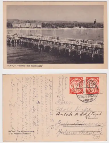 66265 Ak Zoppot Sopot - Seesteg mit Kasinohotel, Stempel "Freie Stadt Danzig"