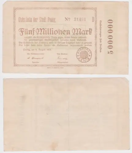 Banknote Inflation  Millionen Mark Stadt Penig 8.8.1923 (150941)
