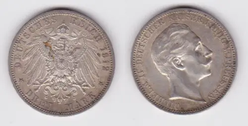 3 Mark Silbermünze Preussen Kaiser Wilhelm II 1912 A Jäger 103 ss+ (115038)