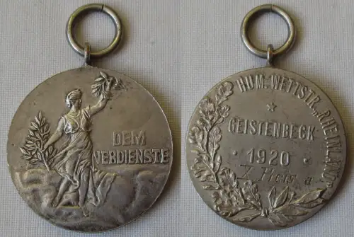 versilberte Medaille Hum.Wettstr. "Rheinland" Geistenbeck 1920 X.Preis  (161266)