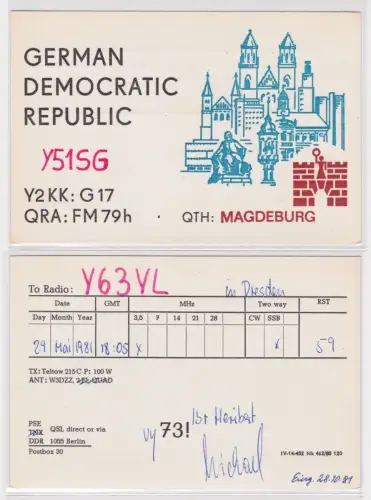62265 QSL Karte Funker DDR Magdeburg 1981
