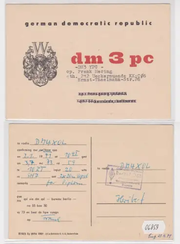 06859 QSL Karte Amateur Funker DDR Ueckermünde mit Stadtwappen 1971