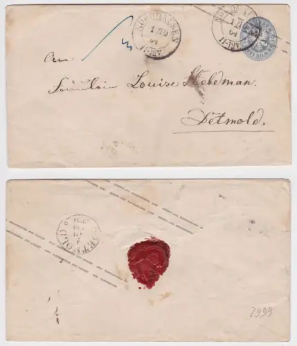 07080 AD Preußen Ganzsache Nordhausen nach Detmold 1864 Michel U21