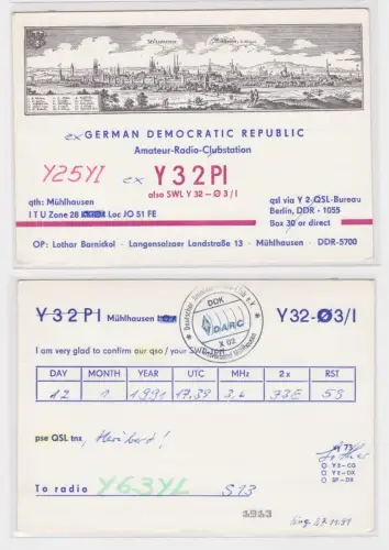 62330 QSL Karte Amateur Funker DDR Mühlhausen historische Stadtansicht 1991