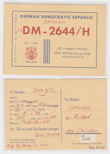 00135 QSL Karte Amateur Funker DDR Bernburg Saale mit Stadtwappen 1967
