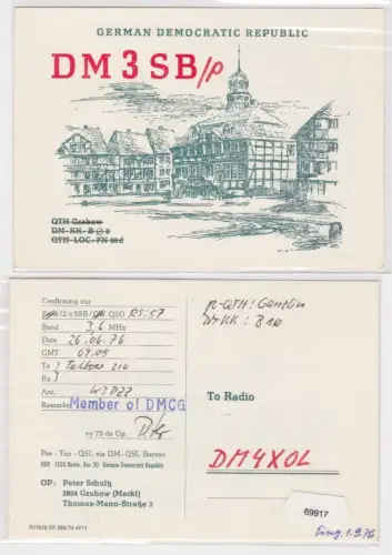 69917 QSL Karte Amateur Funker DDR Grabow Mecklenburg Ortsansicht 1976