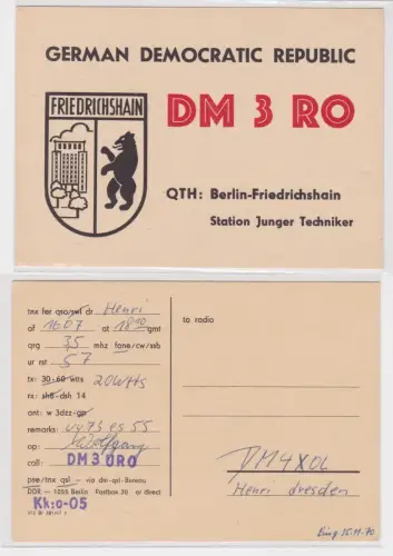 63997 QSLKarte Amateur Funker DDR Berlin Friedrichshain Station junger Techniker