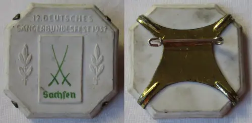 Meissner Porzellan Abzeichen 12.deutsches Sängerbundesfest 1937 Sachsen (153228)
