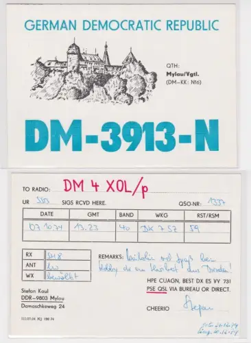 902660 QSL Karte Amateur Funker DDR Mylau Vogtland mit Ortsansicht 1974