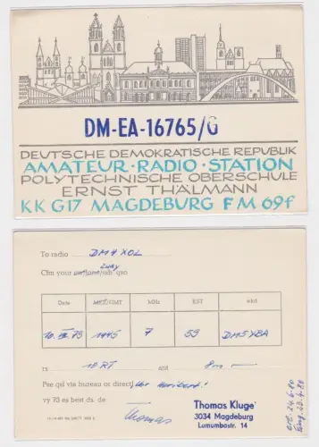 75948 QSL Karte Funker Funkamateur DDR Magdeburg Stadtansicht POS E.Thälmann1979