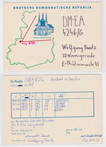 89490 QSL Karte Amateur Funker DDR Wernigerode Rathaus 1967