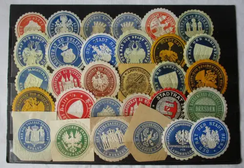 30 seltene Vignetten Siegelmarken Plauen, Bautzen Riesa usw. um 1910 (139806)