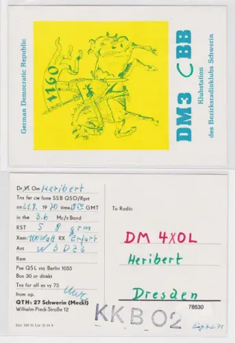 78530 QSL Karte Amateur Funker DDR Clubstation des Bezirksradioklubs Schwerin