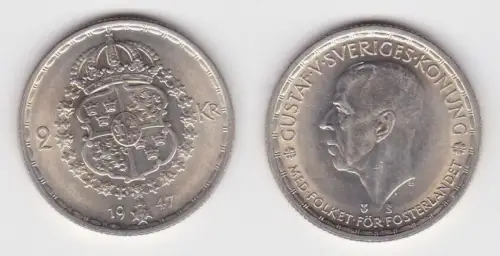 2 Kronen Silber Münze Schweden 1950 ss+ (162772)