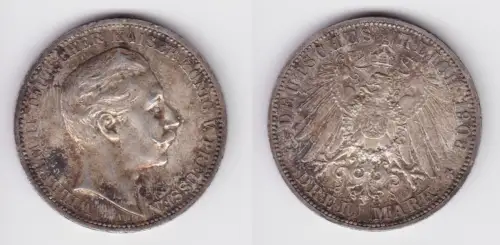 3 Mark Silbermünze Preussen Kaiser Wilhelm II 1908 A Jäger 103 ss (163285)