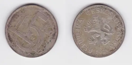 5 Kronen Silber Münze Tschechoslowakei 1929 ss (163360)