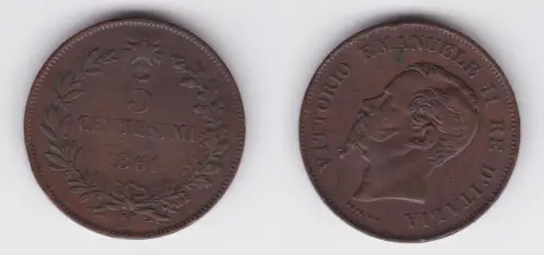 5 Centesimi Kupfer Münze Italien Vittorio Emanuel II 1861 N (163009)