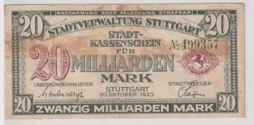 20 Milliarden Banknote Inflation Stadtverwaltung Stuttgart 20.10.1923 (130739)