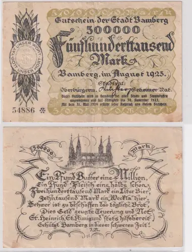 Banknote 500000 Mark Inflation Stadt Bamberg 1923 (142286)