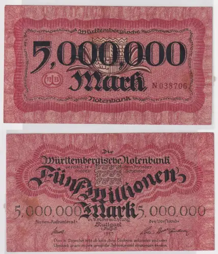 Banknote Inflation 5 Millionen Mark Stuttgart 1.8.1923 (134320)