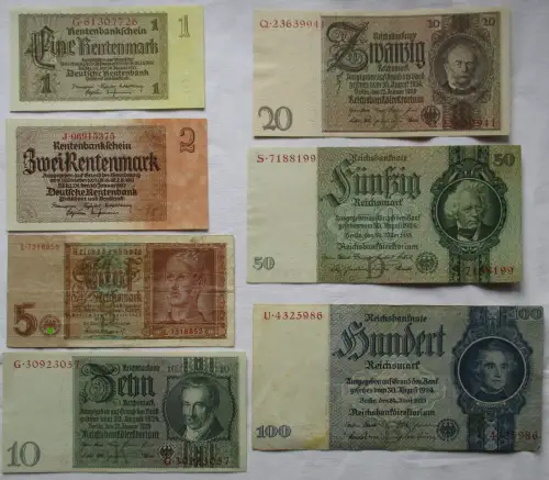 7 Reichsbanknoten Deutsches Reich 1 Mark bis 100 Mark (153643)