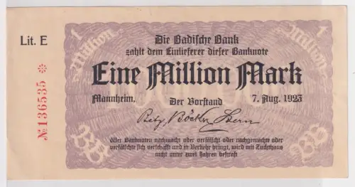 1 Million Mark Banknote Inflation Mannheim 07.08.1923 (146144)
