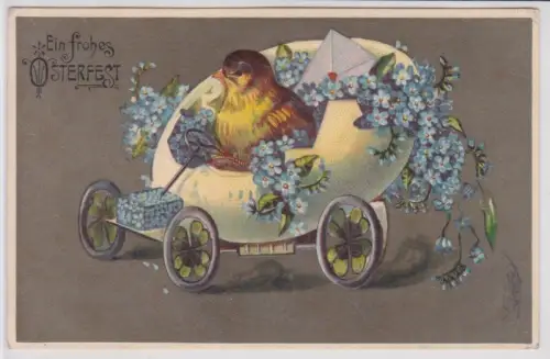23952 Präge AK Fröhliche Ostern Küken steuert Ostereier Automobil 1911