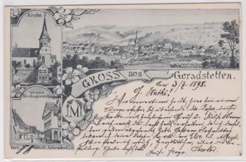 21710 Mehrbild Ak Gruß aus Geradstetten Totalansicht, Kirche usw. 1898