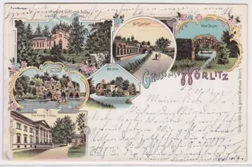53632 Ak Lithographie Gruss aus Wörlitz hohe Brücke usw. 1902
