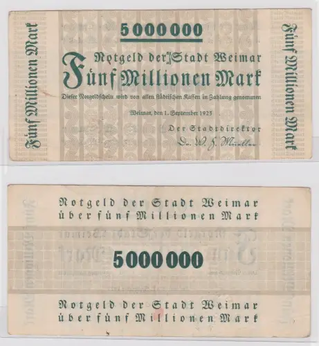 5 Millionen Mark Banknote Notgeld der Stadt Weimar 1.September 1923 (153650)