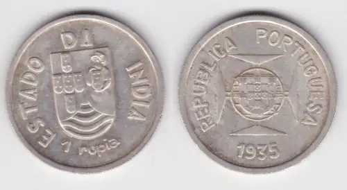 1 Rupie Silber Münze Portugiesisch Indien 1935 vz  (141171)