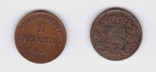 1 Pfennig Kupfer Münze Bayern 1869 (117184)