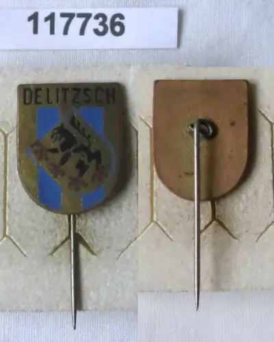 emailliertes DDR Abzeichen Stadtwappen von Delitzsch (117736)