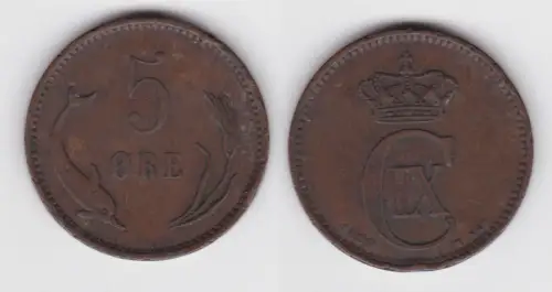 5 Öre Kupfer Münze Dänemark Delphin 1899 f.ss (142810)