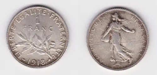 1 Franc Silber Münze Frankreich 1918 vz (135211)