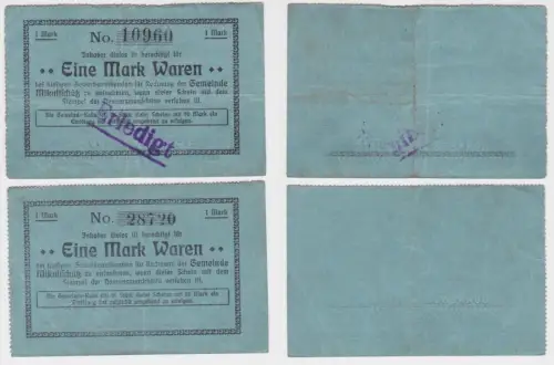 2 x 1 Mark Banknote Notgeld Mikultschütz Donnersmarckhütte in Zabrze (130379)
