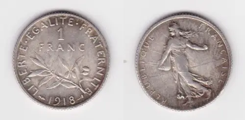 1 Franc Silber Münze Frankreich 1918 vz (135929)