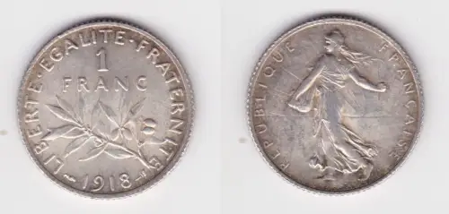 1 Franc Silber Münze Frankreich 1918 ss+ (134208)