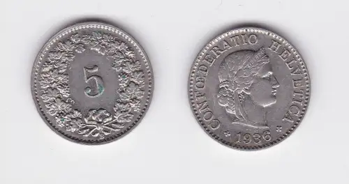 5 Rappen Kupfer Nickel Münze Schweiz 1936 B (117143)