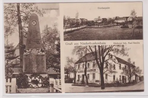 99879 Mehrbild Ak Gruß aus Niederfrankenhain Bäckerei, Kriegerdenkmal usw. 1920