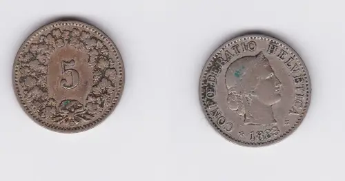 5 Rappen Kupfer Nickel Münze Schweiz 1883 B (118465)